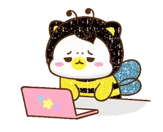 ⭐ abelha, laptop, fofo, animal, desenho animado, trabalho, computador, kawaii telegram sticker