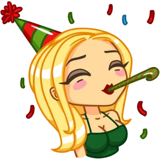 🎉 Party, Feier, Konfetti, Cartoon, Frau, Festlich whatsapp sticker
