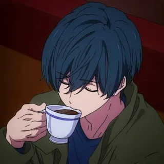 😗 Anime, Chico, Café, Bebiendo telegram sticker
