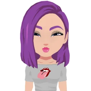 😘 hoạt hình, phụ nữ, tóc tím, môi, lưỡi telegram sticker