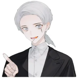 😁 anime, white hair, suit, lollipop, character, scar telegram sticker