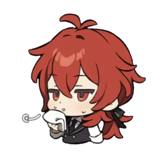 🥢 Anime, rote Haare, müde, Anzug, Chibi telegram sticker