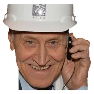 🦻 ЧТ03 mężczyzna, kask, inżynier, uśmiechnięty, telefon telegram sticker