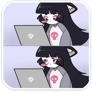 💻 Anime, Cartone animato, Ragazza, Laptop, Carino, Kawaii, Teschio whatsapp sticker