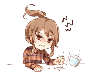 👩 Anime, Mädchen, verärgert, Getränk verschüttet, emotional, Chibi, Kawaii telegram sticker