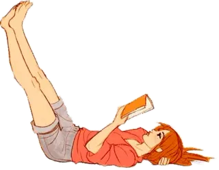 🤔 woman, reading, book, cartoon, laying down telegram sticker