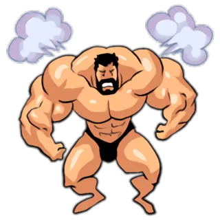😤 mięsień, zły, kreskówka, siła, mężczyzna, napompowany, fitness telegram sticker