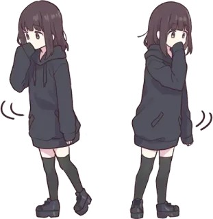 🤭 anime, garota, moletom com capuz, fofo, animado, adesivo whatsapp sticker