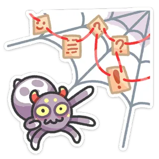 🤔 aranha, teia de aranha, notas, desenho animado, fofo, investigação, mistério whatsapp sticker