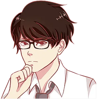 🤔 Gaya anime, Pria, Berpikir, Kacamata, Kemeja bisnis telegram sticker
