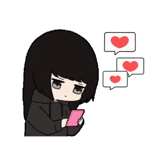 📱 Anime, Chica, Corazones, Teléfono, Lindo telegram sticker