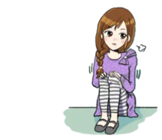 🙍 girl, cartoon, sitting, braid, striped leggings, purple, cute, anime telegram sticker