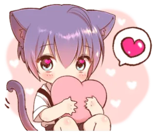❤️ Anime, Chat garçon, Chibi, Coeur, Mignon, Kawaii telegram sticker