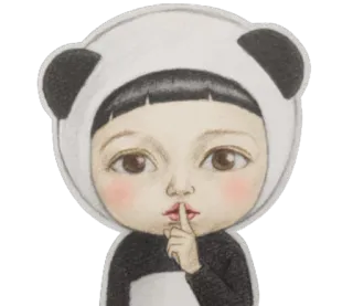 👻 可爱, 熊猫, 女孩, 卡通, 嘘, 安静, 迷人 telegram sticker