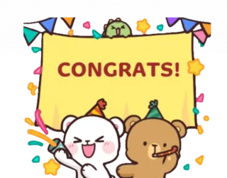 🥳 CONGRATS! ยินดีด้วย, การเฉลิมฉลอง, หมี, ปาร์ตี้, กระดาษสี telegram sticker