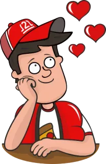 ❤ 121 Desenho animado, Pizza, Amor, Corações, Menino, Comida, Vermelho, Boné telegram sticker