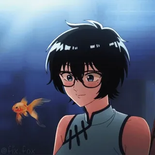 😋 @fix_fox 动漫, 女人, 鱼, 肖像, 眼镜, 角色 telegram sticker