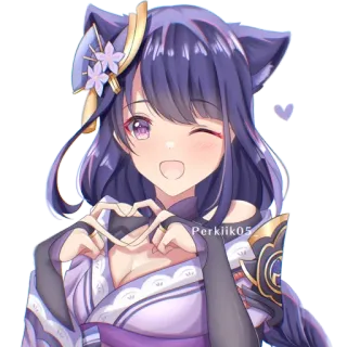 💜 Perkiik05 Anime, Lindo, Orejas de gato, Corazón, Pelo morado, Guiño telegram sticker