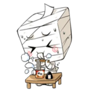 🍜 cartoon, mummy, ramen, eating, cute, kawaii telegram sticker