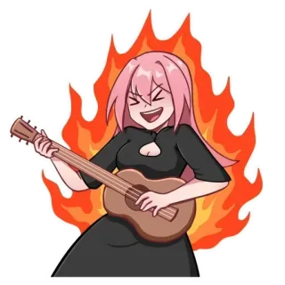 🎸 гитара, музыка, огонь, аниме, девушка telegram sticker