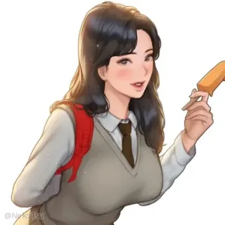 😊 Anime, Écolière, Glace, Illustration, Femme telegram sticker