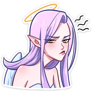 😒 ангел, раздраженный, аниме, мультфильм, эльф, ореол, наклейка telegram sticker