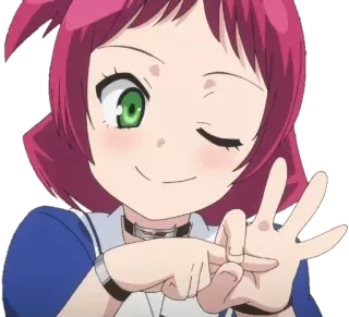 👉 Anime, Garota, Piscadela, Gesto de mão, Desenho animado, Personagem whatsapp sticker