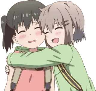 ❤ Anime, Meisjes, Knuffelen, Vrienden, Schattig telegram sticker
