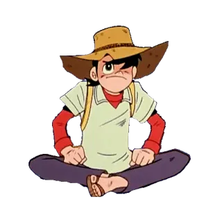 😠 Animé, Personnage, Chapeau, Assis, Dessin animé whatsapp sticker