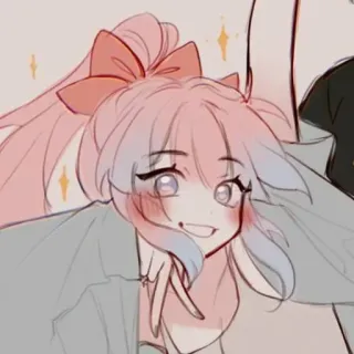✌️ Anime, Cartone animato, Carino/a, Ragazza, Capelli rosa, Sorridendo telegram sticker