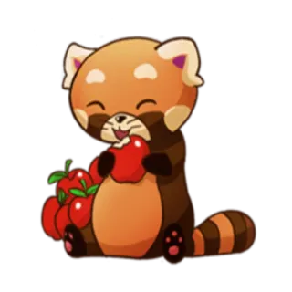 🍎 Panda merah, Lucu, Binatang, Apel, Kartun, Kawaii telegram sticker