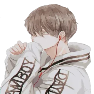 🎧 PLAYBOY Аниме, Парень, Наушники, Милый, Худи whatsapp sticker