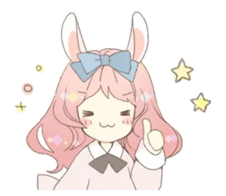 🐰 carino, kawaii, anime, cartoni animati, orecchie da coniglio, scintillante, stelle, pollice in su telegram sticker