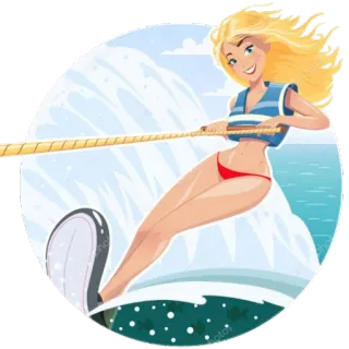 🏄 esqui aquático, mulher, verão, recreação, esporte, esporte aquático, praia telegram sticker