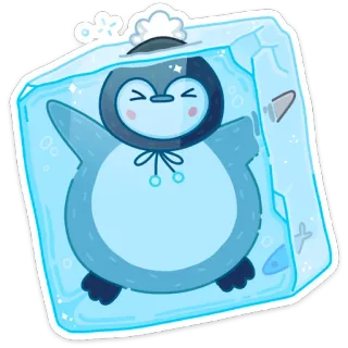 🥶 пингвин, кубик льда, милый, замороженный, животное, иллюстрация, каваий whatsapp sticker