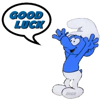 😇 Smurf GOOD LUCK puffo, buona fortuna, cartone animato, blu, esultante telegram sticker