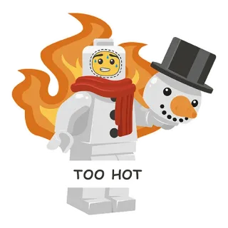 ☃️ TOO HOT manusia salju, api, panas, lego, kartun, musim dingin, meleleh whatsapp sticker