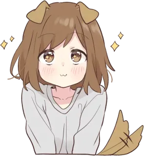 ☺️ gadis anime, telinga anjing, imut, berkilau, senang, ekor anjing telegram sticker