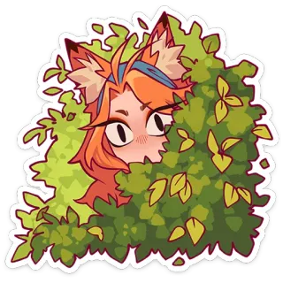 🦊 Anime, Mangá, Raposa, Arbusto, Escondido, Garota, Bonito, Arte whatsapp sticker