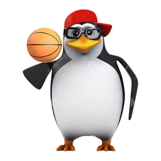 🏀 chim cánh cụt, bóng rổ, thể thao, hoạt hình, động vật, chim, mũ telegram sticker