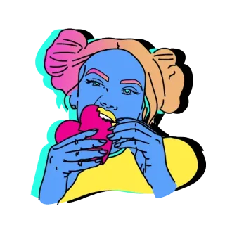 😍 mujer, corazón, comiendo, ilustración, dibujo animado, femenino, pop art telegram sticker