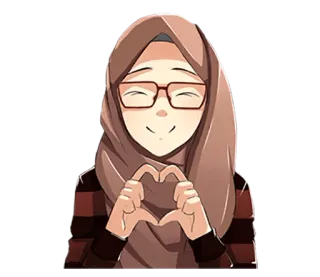 ☺️ hijab, musulman, fille, cœur, islam, lunettes, dessin animé telegram sticker