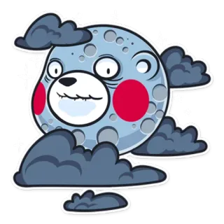 🌚 lua, nuvens, animal, desenho animado, adesivo, personagem telegram sticker
