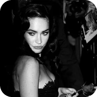 👍 Megan Fox actress, model, celebrity, black and white, woman, portrait, rose telegram sticker