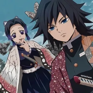 ⭐ Shinobu Kocho and Giyu Tomioka Demon Slayer anime, demon slayer, shinobu kocho, giyu tomioka, butterfly, sword, kimono whatsapp sticker