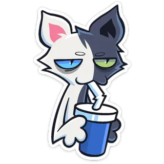 ⭐ cat, drinking, cartoon, animal, sticker, cool, relaxed, slushy telegram sticker