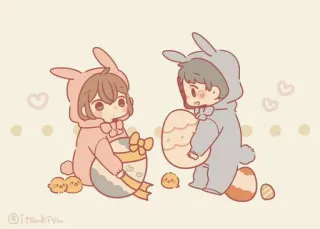 🥚 Pascua, conejo, huevo, pollito, lindo, dibujos animados, kawaii, animales telegram sticker