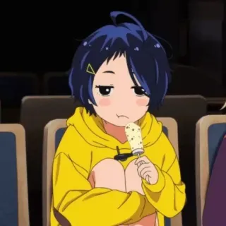 🎐 anime, character, girl, yellow hoodie, ice cream, cute telegram sticker