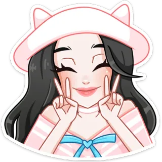 ✌️ 귀여운, 소녀, 카와이, 평화, 모자, 만화, 애니메이션 telegram sticker
