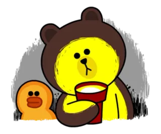 🔦 Brown LINE FRIENDS, медведь, персонаж, животное, милый whatsapp sticker